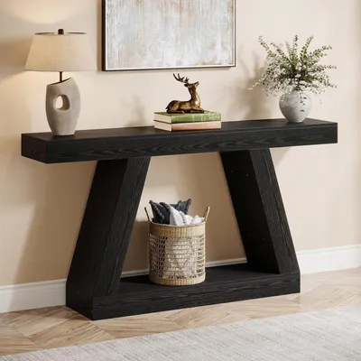 Immagine prodotto di Tavolino consolle 140 x 30 x 80 cm, tavolino ausiliario, tavolino per l'ingresso, tavolino da divano, colore nero