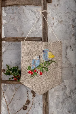 Produktbild von Anchor Plattstich Stickpackung Leinen "Vintage Vögel Wandbehang", vorbedruckt, 24x31cm