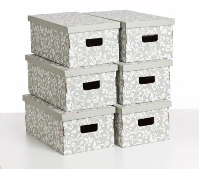 Imagen del producto de Lavatelli Set de 6 Cajas de Almacenaje con Tapa Flores Grises, 29 x 51 x 20 cm