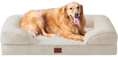 Immagine prodotto di Cuccia ortopedica per cani, taglia XL, 112x81 cm, realizzata in memory foam, colore beige, lavabile, impermeabile, antiscivolo, con bordo rialzato