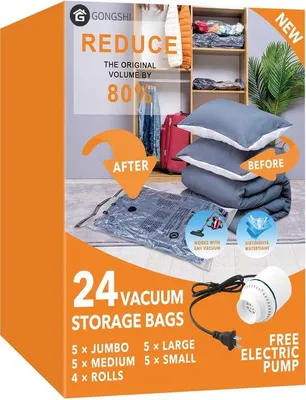Zdjęcie produktu dla Wakumowe worki na ubrania, zestaw 4 sztuk, 105 x 70 cm, oszczędność miejsca 80%, organizer do szafy