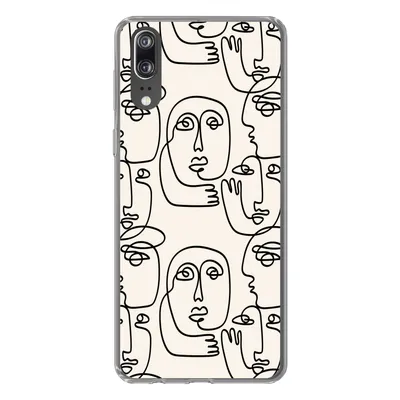 Produktbild von MuchoWow® Handyhülle Schutzhülle Hülle für Huawei P20 Gesicht - Muster - Strichzeichnung Silikon Softcase Handy Hülle - Hardcover