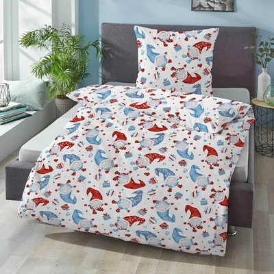 Produktbild von Biberna Feinbiber Bettwäsche Kids Weihnachten taubenblau 100x135 cm + 40x60 cm