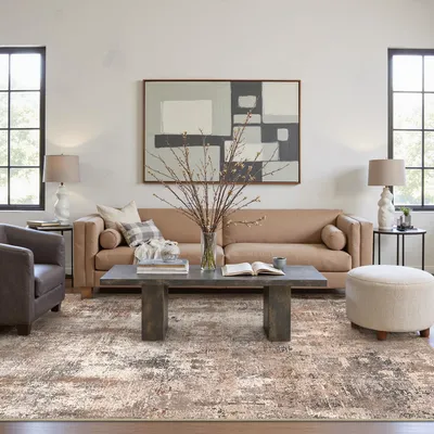 Teppich 200x290 cm, abstrakt, antirutsch, waschbar, taupe