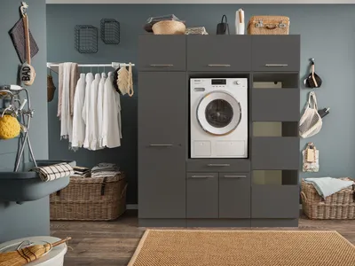 Produktbild von Waschmaschinenumbauschrank >LAUNDREEZY< in anthrazit - 167,5x200x67,5 (BxHxT)