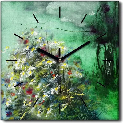 Produktbild von Coloray Uhr auf Leinwand 30x30 cm Wand Uhr Dekoration Wohnzimmer Segeltuch schwarze Hände -Abstraktionsblumen
