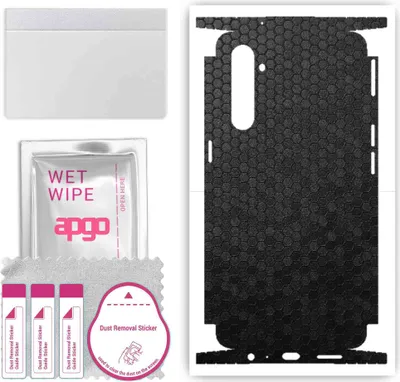 Produktbild von apgo Rückseite + Seiten Schutzfolie, Skin, kompatibel mit Realme X2, Hinten Displayschutzfolie aus Vinylfolie, kratzfest, einfache Montage - Schwarze Honigwabe