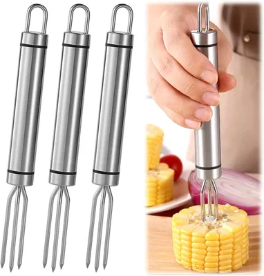 Produktbild von 3 Stš¹ck Pellkartoffelgabel aus Edelstahl, Kartoffelgabel 18,3 X 1,9 cm, Maisgabel mit 3 Gabeln, Aufh?ngbar, Wiederverwendbare Pellkartoffel Halter fš¹r Mais, Obst, Kartoffeln, Steak, Sch?lhilfe, Grill