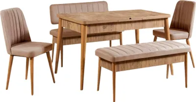 Image de Padru - ensemble Table et Chaises, Chêne Brun, Extensible