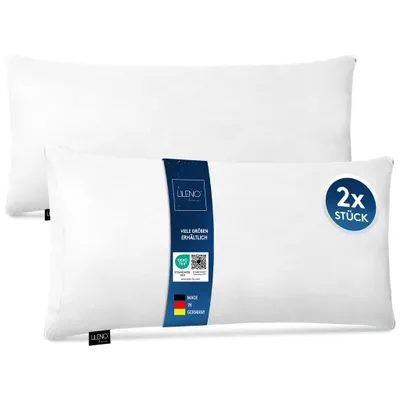 Produktbild von LILENO HOME Microfaser Kissen 40x80 cm PREMIUM (450g Füllung) [2er Set] bis 95 Grad waschbar mit Reißverschluss - Kopfkissen 40x80 cm als Kissen-Füllung für Bett - Deko-Sofa-Kissen