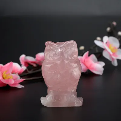 Image de Figurine de hibou en quartz rose, 5cm rose, pierre naturelle de guérison & décoration, pour la maison & cadeau