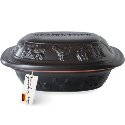 Produktbild von Römertopf RUSTICO – Keramik Schmortopf Bräter – 1,2 Liter für 1 Person – Schwarz – Backofengeeignet, Schmoren, Braten, Dampfgaren – inkl. Deckel für schonendes & gleichmäßiges Garen, hält Speisen warm