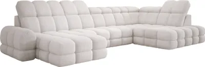Produktbild von DomoHome Ecksofa Tollo Weiß Anthology-Stoff Rechte Seite 400x217x105 cm, U-Form Sofa mit Schlaffunktion, Bettkasten 120x85x17 cm, Elektrisch Verstellbar