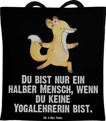 Produktbild von Mr. & Mrs. Panda Tote Bag Yogalehrerin Herz - Schwarz - Geschenk, Laptoptasche, Shopping Tasche, Büchertasche, Uni
