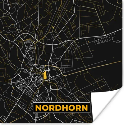 Produktbild von MuchoWow® Poster Nordhorn - Gold - Stadtplan - Karte - Deutschland 50x50 cm - Wohnzimmerdekoration