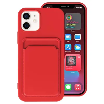 Image de Smartphonica iPhone 12/12 Pro étui en silicone avec porte-cartes - Rouge