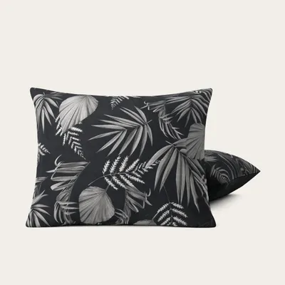 Produktbild von HappyBed Schwarze Blätter | 60x70 - Kissenbezug-Set 2-teilig - 100 % Mikrofaser - Mit Reißverschluss