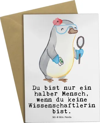 Produktbild von Mr. & Mrs. Panda babykarte Wissenschaftlerin Herz - Weiß - Geschenk, Spruch, Forschungseinrichtung, Grußkarte, osterkarte, dankeskarten, einladungskarten, Witzig