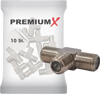 Produktbild von PremiumX 10x T-Verteiler 3x F-Buchse Splitter Verbinder für Koax- und Antennenkabel