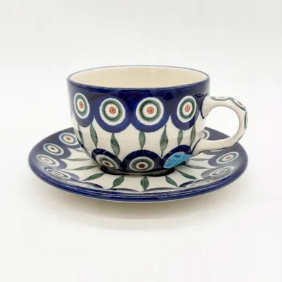 Produktbild von Handgefertigte Tasse mit Untertasse Bunzlauer Keramik 200 ml