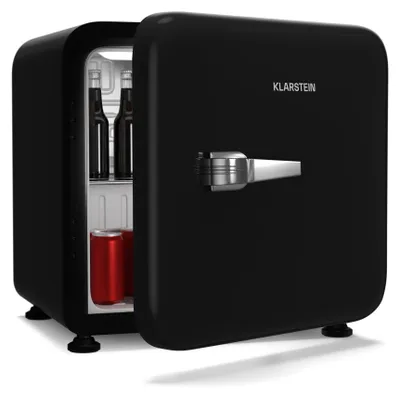 Image de Klarstein Audrey Evo 43L Mini Frigo - Design Rétro, Silencieux 40 dB, Thermostat Réglable, Porte Réversible, Petit Frigo de Chambre, Bureau, Noir