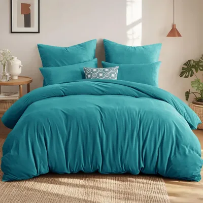 Productafbeelding van Bettenset, 3-delig, 220x200 cm, turquoise, flanellen teddy fleece, met rits