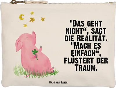 Produktbild von Mr. & Mrs. Panda Mäppchen Schwein Glück Größe M - Weiß - Geschenk, Kosmetikbeutel, Glücksbringer, kosmetiktäschchen, Lustige Sprüche, Kulturbeutel, Sterne, Kosmetiktasche