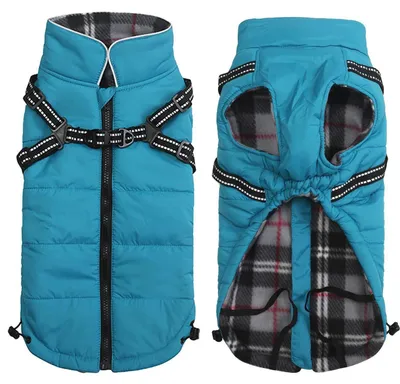 Image de Manteau d'hiver pour chien avec harnais, couleur bleue, taille S