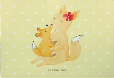 Produktbild von Mr. & Mrs. Panda Schneidebrett Fuchs Mama - Gelb Pastell - Geschenk, Tochter, Vesperplatte, Muttertag, Mutter, Frühstücksbrett, Schoß, schneidbrett, Servierplatte, Glas