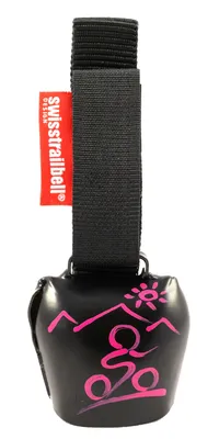 Produktbild von swisstrailbell® Deep Black mit pinkem Mountainbiker, Trailbell, Bear Bell