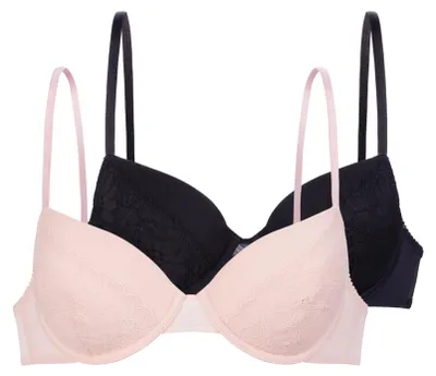 Produktbild von Dorina Damen Balconette BH Lincoln 2er-Pack – Mit Bügeln, Vorgeformt, Art Deco Spitze & Klassisches Mesh, Rosa und Schwarz