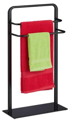 Image de TRANKIELO® - Étagère à serviettes autoportante avec 3 barres – acier noir avec verre dépoli – 79 x 45 x 20 cm