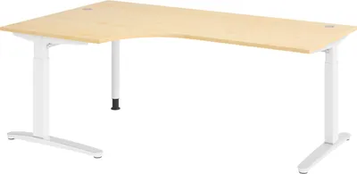 Produktbild von bümö Schreibtisch Serie-XB - Nachbildung Ahorn, Größe: Eckschreibtisch 200 x 120 cm, Gestell: Weiß/Alu poliert