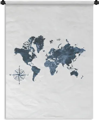 Produktbild von MuchoWow® Wandteppich Wandbehang Weltkarte - Blau - Weiß 150x200 cm Tapisserie Dekoration Wandtuch - Wandaufhängung - Moderner