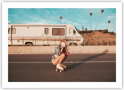 Produktbild von Poster - Poster ohne Rahmen - Reise Frau Rollschuhe - 70x50 cm - Wand Bild - Wanddeko - Wandbilder - Kunstposter - Wandposter - Bilder - Kunstdruck - Wanddekoration - Wandbild - P2XAA70x50-5079