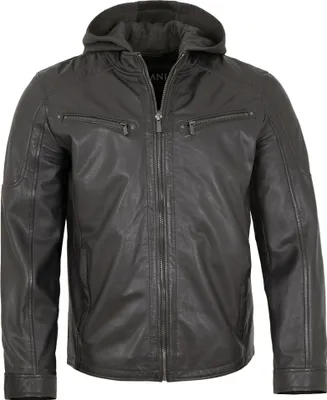 Produktbild von Jilani Collection - Herren Lederjacke Kapuze Lammnappa anthra : 60