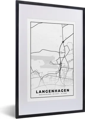 Produktbild von MuchoWow® Gerahmtes Poster Karte - Stadtplan - Langenhagen - Karte 40x60 cm - Poster mit Schwarzem Bilderrahmen Wandposter Rahmen Foto Bilder - Poster in Rahmen