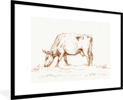 Produktbild von MuchoWow® MuchoWow® Gerahmtes Poster Weidender Stier - Gemälde von Jean Bernard 90x60 cm - Poster mit zchwarzem Bilderrahmen - Wanddekoration - Fotos
