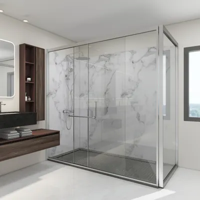 Image de Set de 16 parois de fond de douche 'Bladel' 120 x 60 cm White Marble