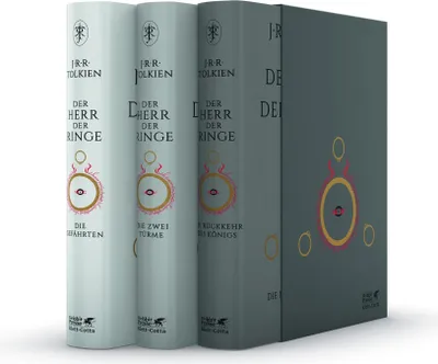A set of three books and a slipcase, all related to 'Der Herr der Ringe'.