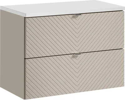 Produktbild von Badezimmerschrank 80 cm Kaschmir mit weißer Platte und gefräster Front