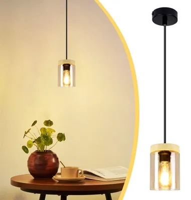 Zdjęcie produktu dla ZMH lampa wisząca czarny szklany stół jadalny 1 płomień drewniana lampa wisząca vintage metalowa lampa wisząca E27 do jadalni kuchnia salon sypialnia