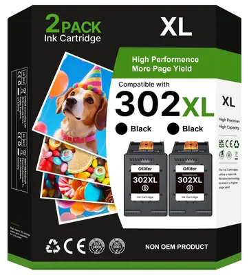 Produktbild von Glliter 302XL 302 druckerpatronen XL für hp 302 schwarz XL für HP Envy 4525 4520 4524 DeskJet 3630 3636 2130 Officejet 3830 5230 3831 (Schwarz,2-Pack)