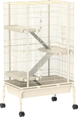 Produktbild von Kleintierkäfig, Haustierkäfig mit 4 Ebenen, Futterschale, Wasserflasche, 88 x 48 x 150,5 cm, Beige