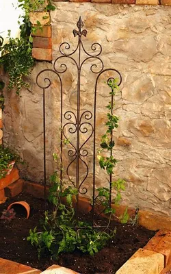 Produktbild von Rankhilfe "Schwertlilie" aus Metall in Rost Optik, 117 cm hoch, Rankgerüst, Rankgitter, Gartenstecker, Dekostecker