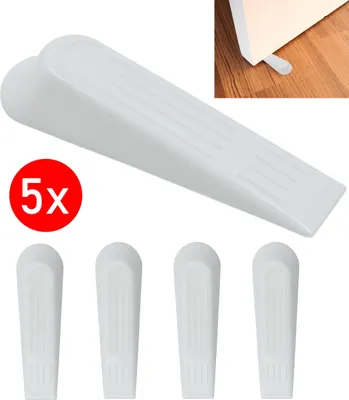 Produktbild von 5x Türkeil Türhalter Türstopper Boden Türpuffer Fensterstopper Stopper Doorstop Keil aus Kunststoff für alle Böden - Wohnzimmer, Badezimmer, Schlafzimmer, Kinderzimmer, Büro - Weiß