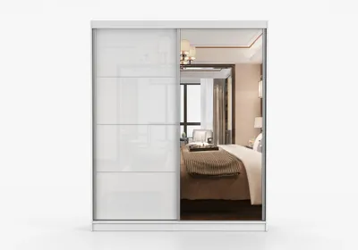 Produktbild von Schwebetürenschrank Kleiderschrank Schrank 183 cm Weiß/Weiß mit Spiegel, 2-türig, Schlafzimmer