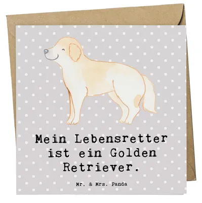 Produktbild von Mr. & Mrs. Panda Glückwunschkarte Golden Retriever Lebensretter - Grau Pastell - Geschenk, anlasskarte, Klappkarte, doppelkarte, faltkarte, Grußkarte, Goldie Hund, Welpe