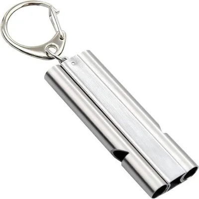 Produktbild von Notfallpfeife Doppelrohr Survivalpfeife - Rettungsruf 120 Dezibel - Silber - 5,5 cm