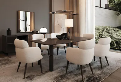 Image de Ensemble de meubles de salle à manger avec table de repas moderne 6 chaises et espace de rangement fonctionnel